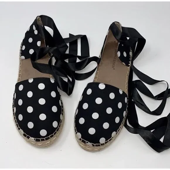 NIB Monroe & Main Polka Dot Ankle Wrap Espadrilles - Picture 1 of 3